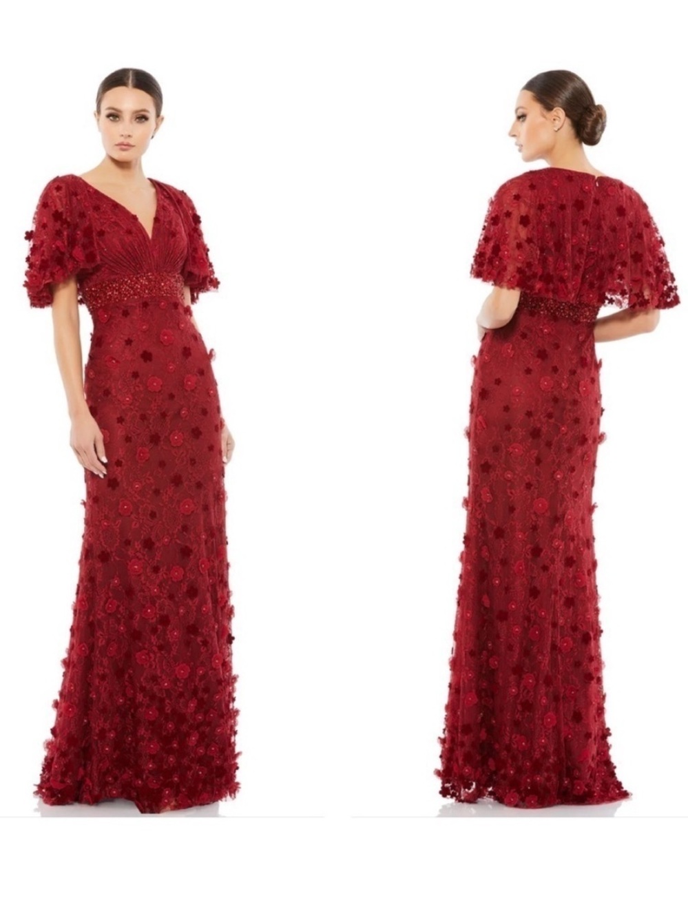 Mac Duggal Cape Sleeve Floral Embellished Gown